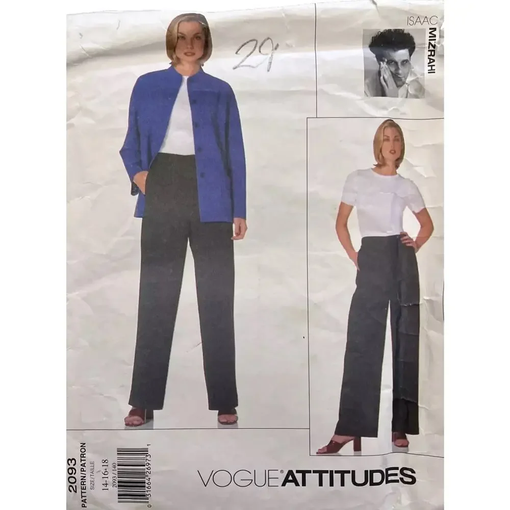 Vogue Attitudes Isaac Mizrahi Jacket & Wide Leg Pants Misses Size 14-16-18 Uncut
